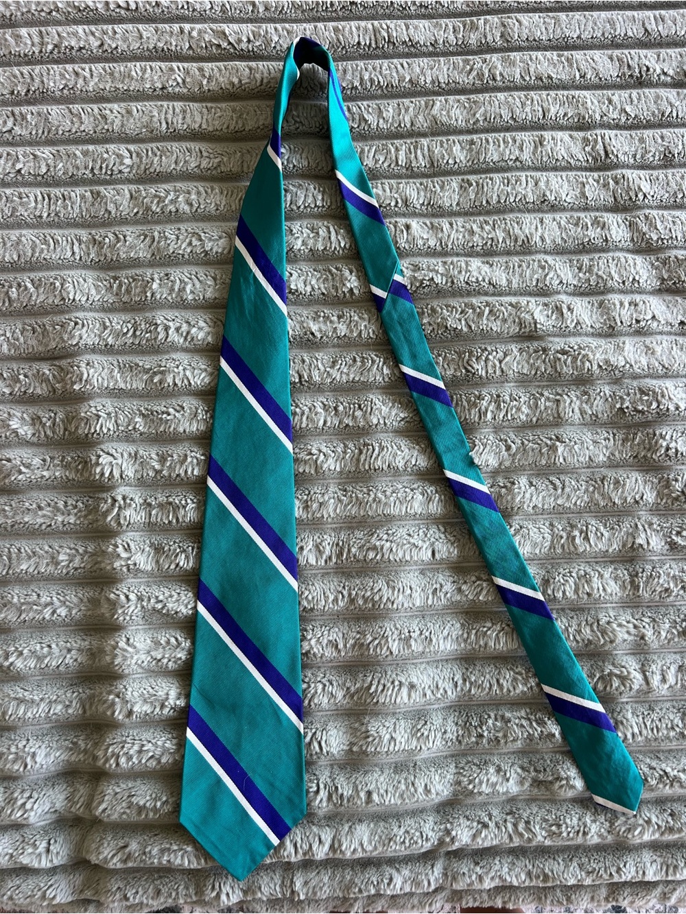 Polo Ralph Lauren Silk Striped Tie Made By Hand, Green, Blue & White Stripes